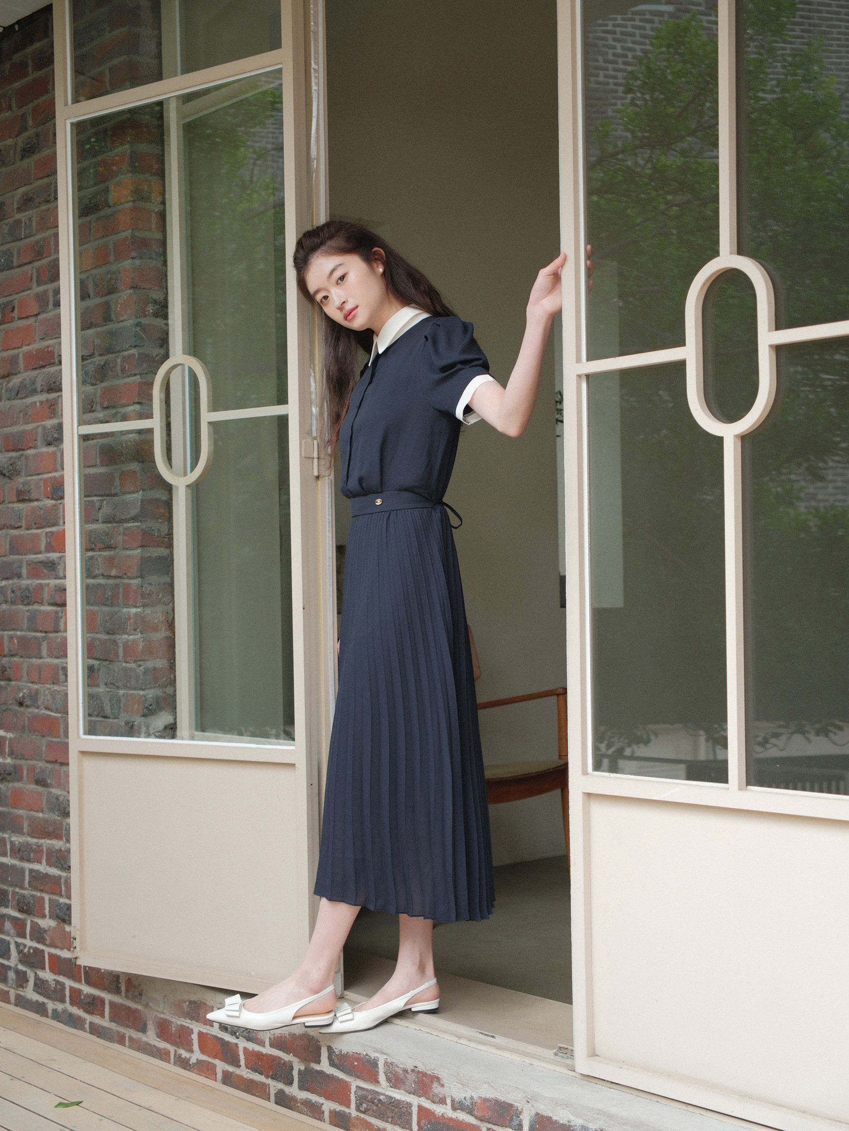 Bind Pleats Dress[NAVY]*05.1  Reservation for delivery
